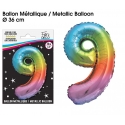 Ballon mylar 36cm multicolore - Chiffre 9