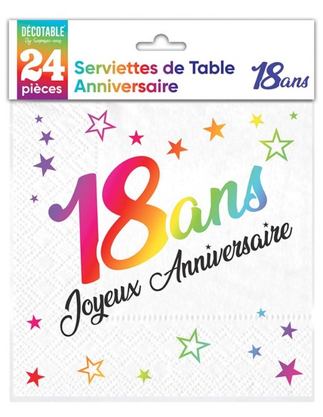 24 serviettes Anniversaire métallisé argent - 18 ans