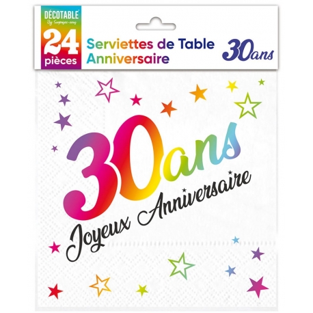 24 serviettes Anniversaire métallisé multi - 20 ans