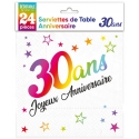 24 serviettes Anniversaire métallisé multi - 30 ans