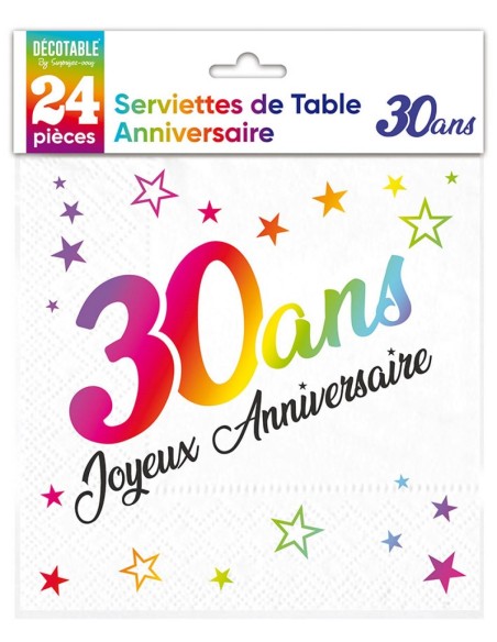 24 serviettes Anniversaire métallisé multi - 20 ans