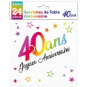 24 serviettes Anniversaire métallisé multi - 40 ans