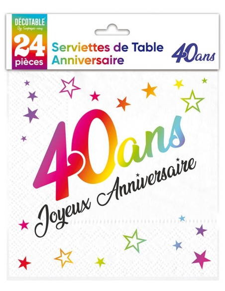 24 serviettes Anniversaire métallisé multi - 30 ans