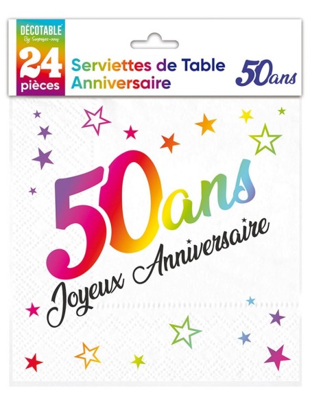 24 serviettes Anniversaire métallisé multi - 40 ans