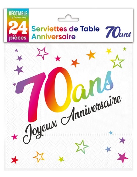 24 serviettes Anniversaire métallisé multi - 60 ans