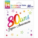 24 serviettes Anniversaire métallisé multi - 80 ans