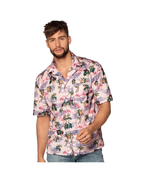 Chemise hawaïenne flamant rose
