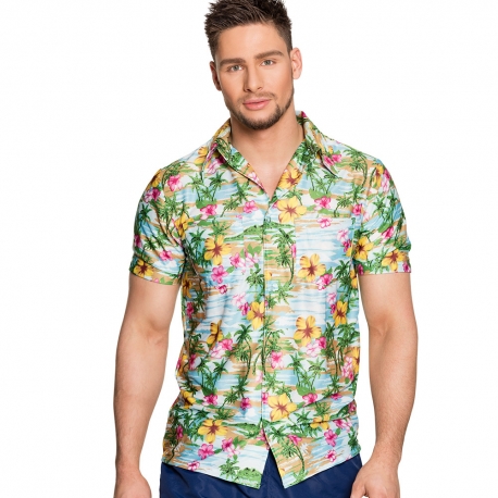 Chemise hawaïenne flamant rose