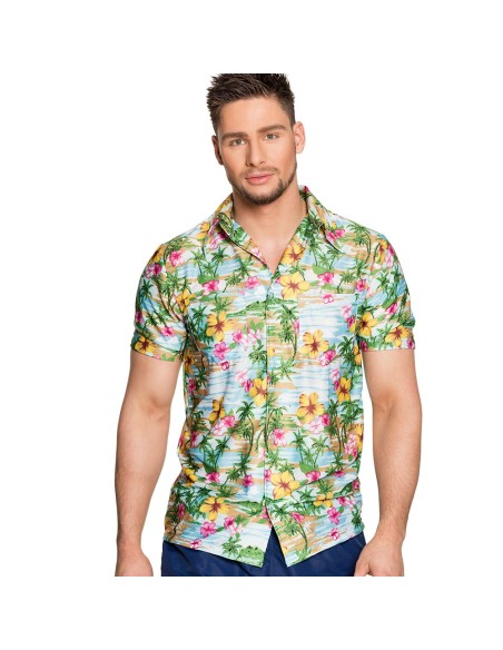 Chemise hawaïenne flamant rose