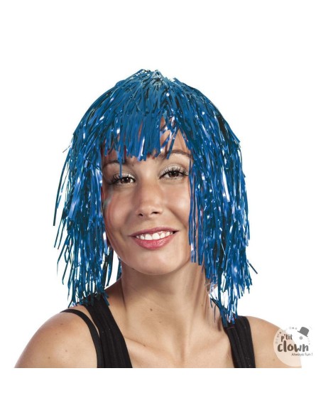 Perruque lametta bleue