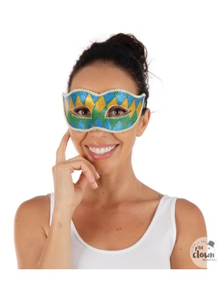 Loup vénitien plumes vertes