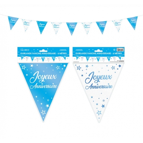 Guirlandes fanions anniversaire paillettes - Bleu