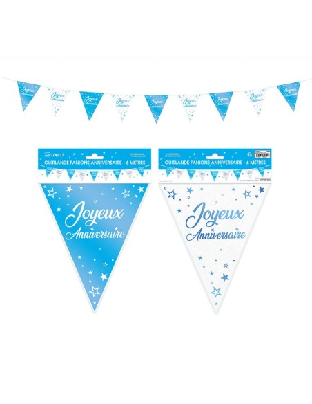 Guirlandes fanions anniversaire paillettes - Bleu