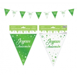 Guirlande fanions anniversaire métallique 6m - Vert