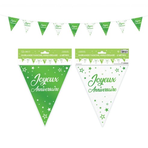 Guirlande fanions anniversaire paillettes - Vert