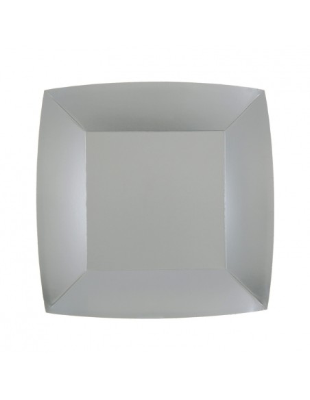 10 assiettes carrées 18x18cm - Gris perle