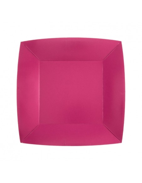 10 assiettes carrées 18x18cm - Rose bonbon