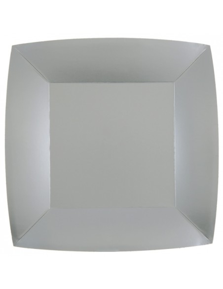 10 assiettes carrées 23x23cm - Gris perle