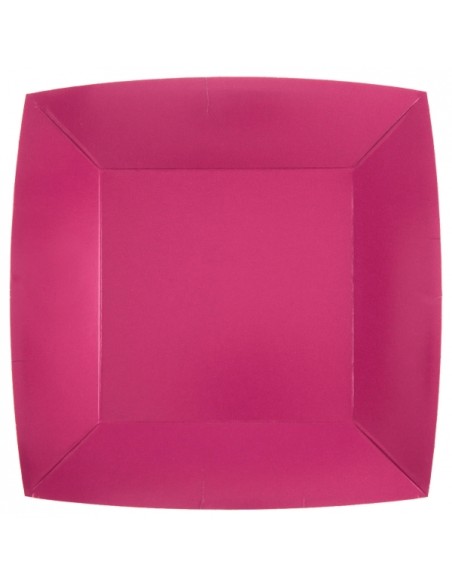 10 assiettes carrées 23x23cm - Rose bonbon