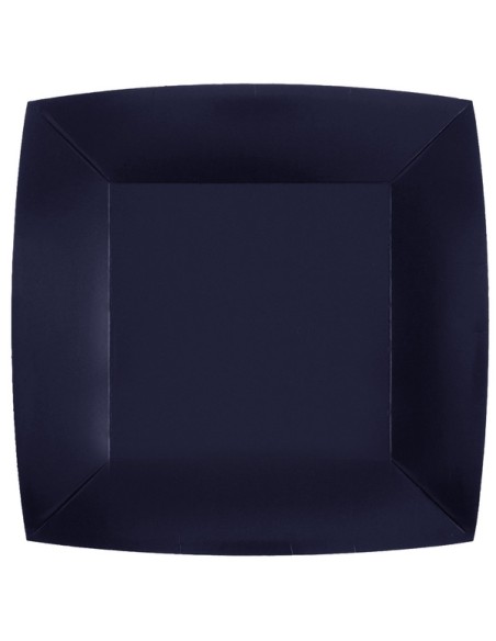 10 assiettes carrées 23x23cm - Bleu canard