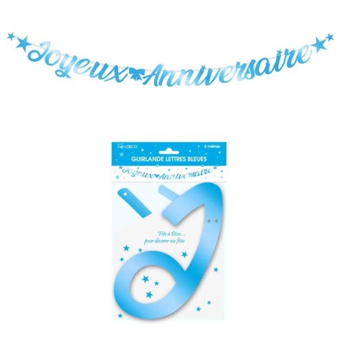 Guirlande lettre joyeux anniversaire 4m - Bleu