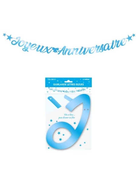 Guirlande lettre joyeux anniversaire 4m - Bleu
