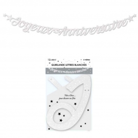 Guirlande lettre joyeux anniversaire 4m - Blanc