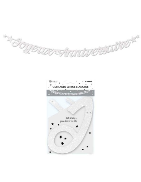 Guirlande lettre joyeux anniversaire 4m - Blanc