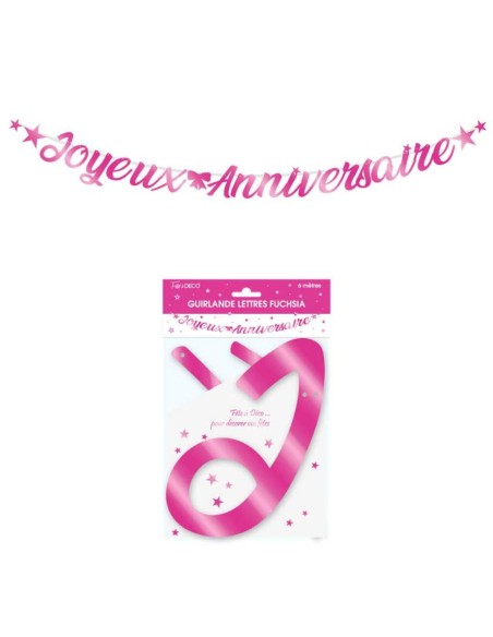 Guirlande lettre joyeux anniversaire 4m - Fucshia