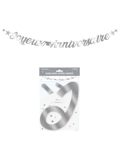 Guirlande lettre joyeux anniversaire 4m - Argent