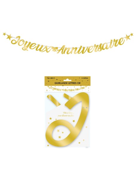 Guirlande lettre joyeux anniversaire 4m - Or