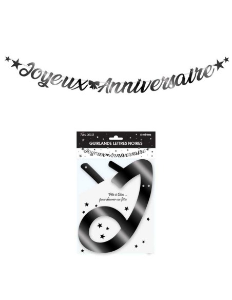 Guirlande lettre joyeux anniversaire 4m - Noir