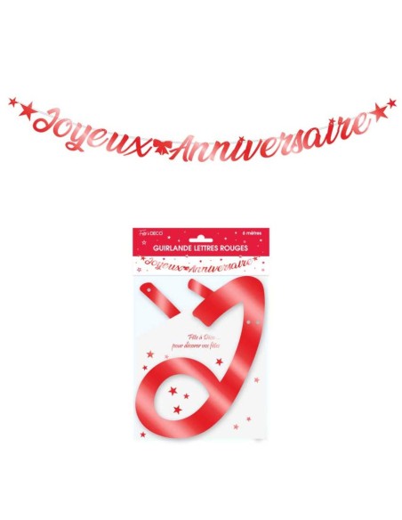 Guirlande lettre joyeux anniversaire 4m - Rouge