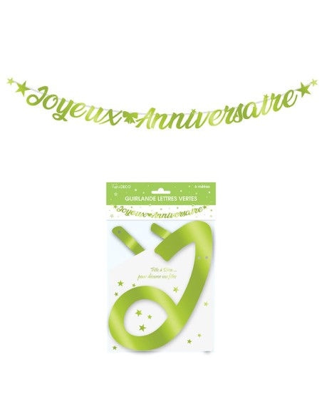 Guirlande lettre joyeux anniversaire 4m - Vert