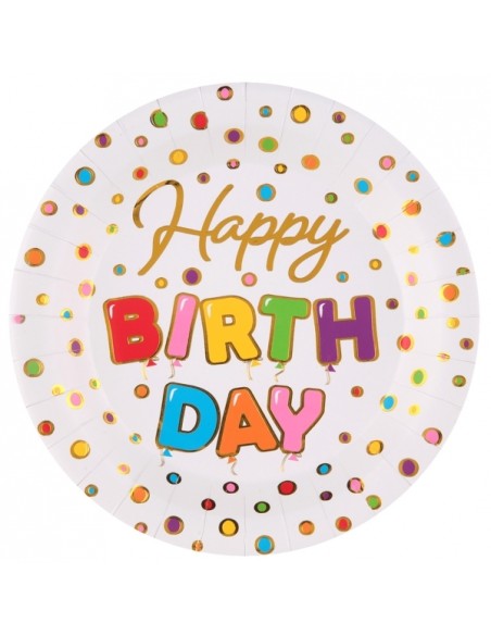 10 Assiettes Joyeux Anniversaire métallisé - Sauge