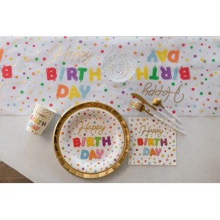 10 Assiettes Joyeux Anniversaire métallisé - Sauge 2