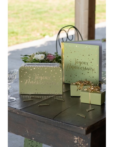 Livre d'or Joyeux Anniversaire métallisé - Sauge