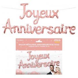 Ballons métalliques joyeux anniversaire - Rose gold