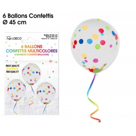 6 ballons confettis blancs