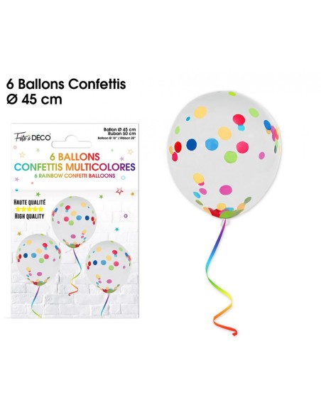 6 ballons confettis blancs