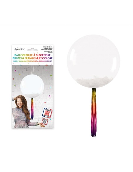 Ballon bulle transparent plumes et franges vert