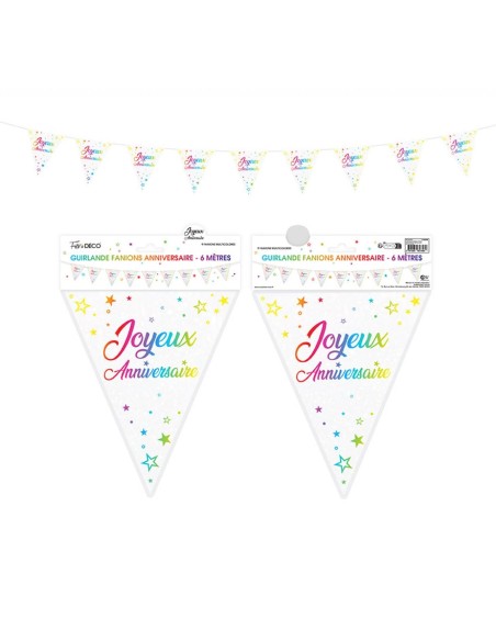 Guirlande fanions anniversaire métallique 6m - Vert