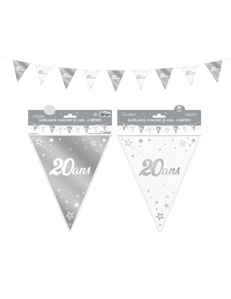 Guirlandes fanions anniversaire métallique argent - 18ans