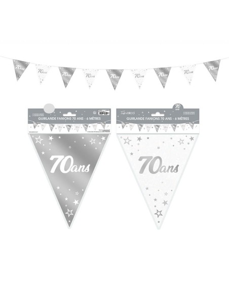 Guirlandes fanions anniversaire métallique argent - 60ans
