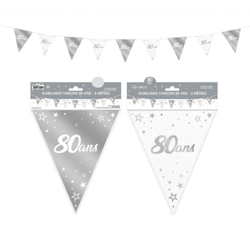 Guirlandes fanions anniversaire métallique argent - 70ans