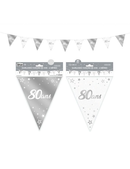 Guirlandes fanions anniversaire métallique argent - 70ans