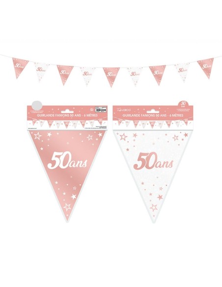 Guirlandes fanions anniversaire métallique rose gold - 40ans