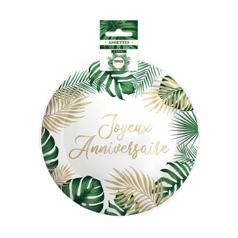 6 assiettes anniversaire tropical 23cm