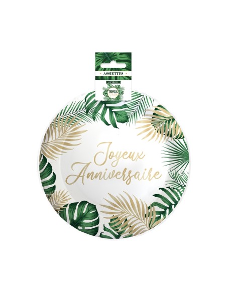 6 assiettes anniversaire tropical 23cm
