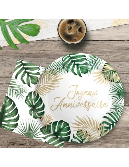 6 assiettes anniversaire tropical 23cm
